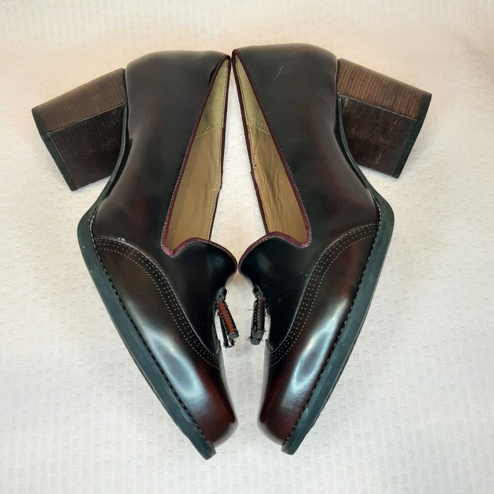 Clarks Artisan Pumps Black Red Women Size 9 Tarah Rosie Block Heel Shoes Tassel - Picture 6 of 7